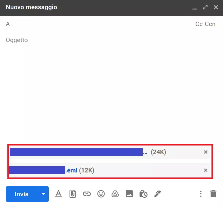 Nuova bozza di e-mail con e-mail come allegati