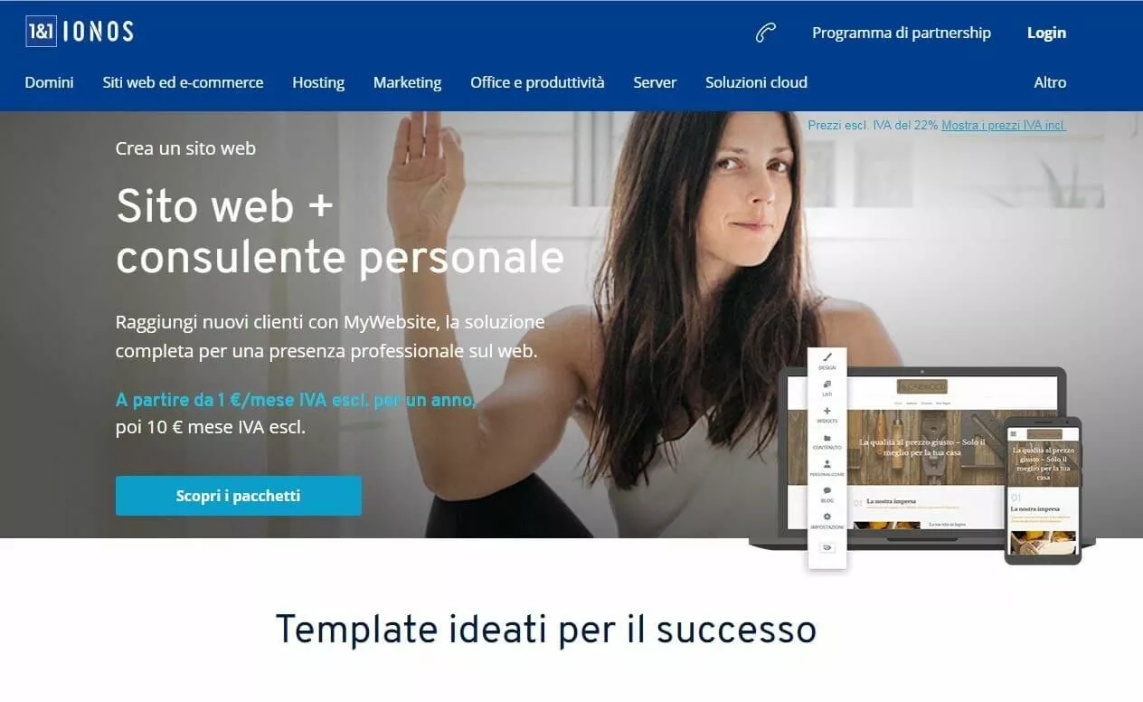 MyWebsite sul sito ufficiale di IONOS