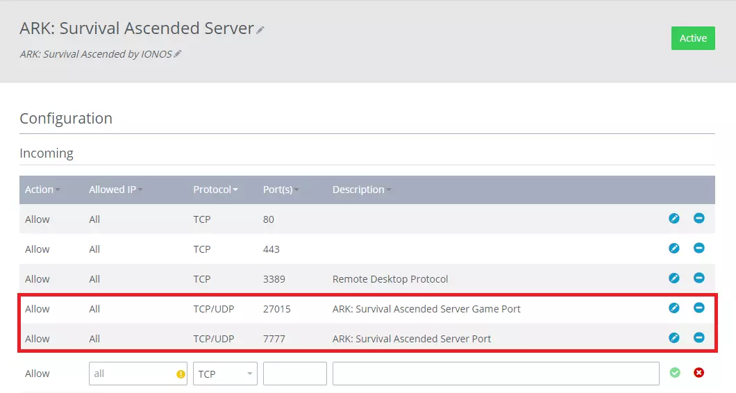 Aprire le porte nel Cloud Panel IONOS