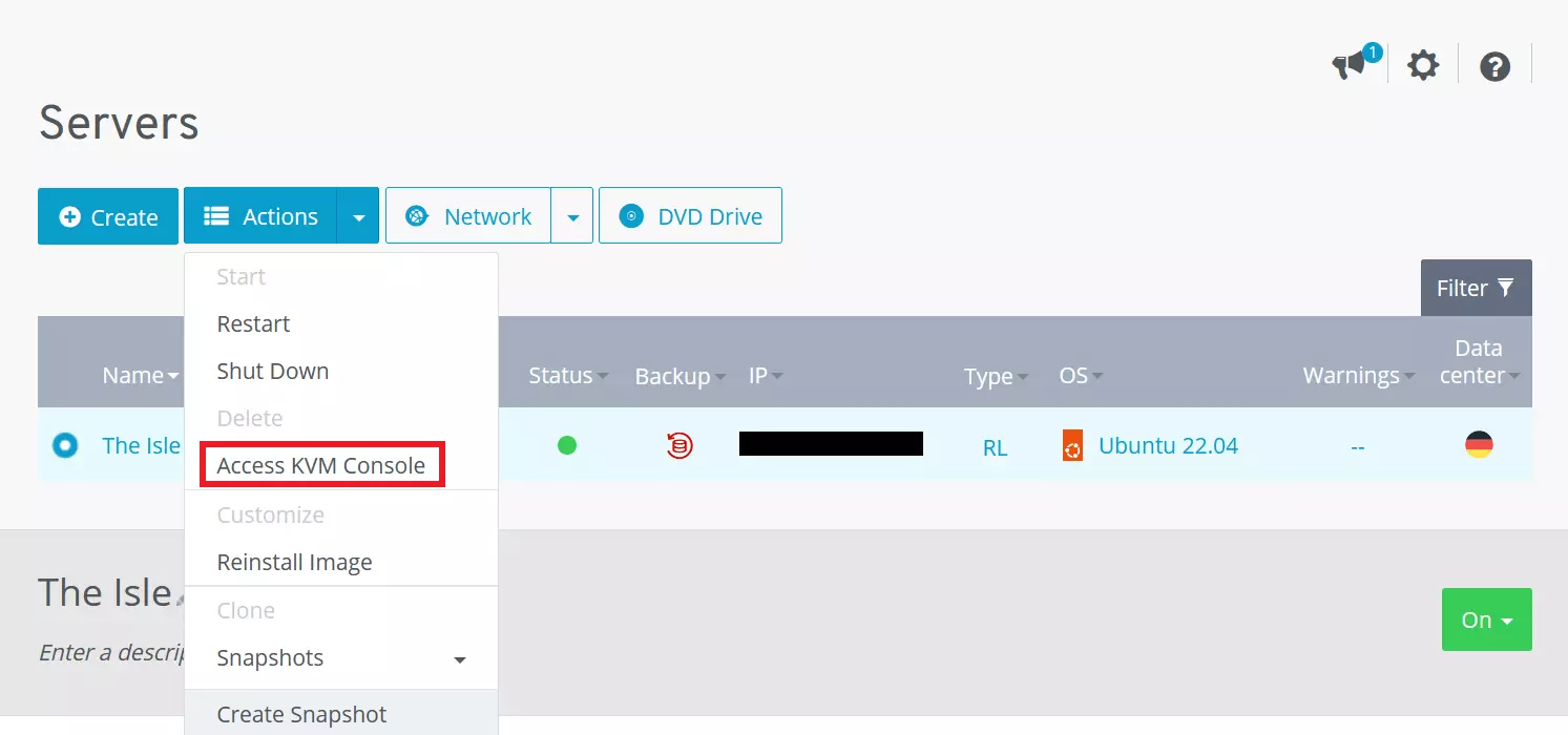 Avviare la console KVM nel Cloud Panel di IONOS