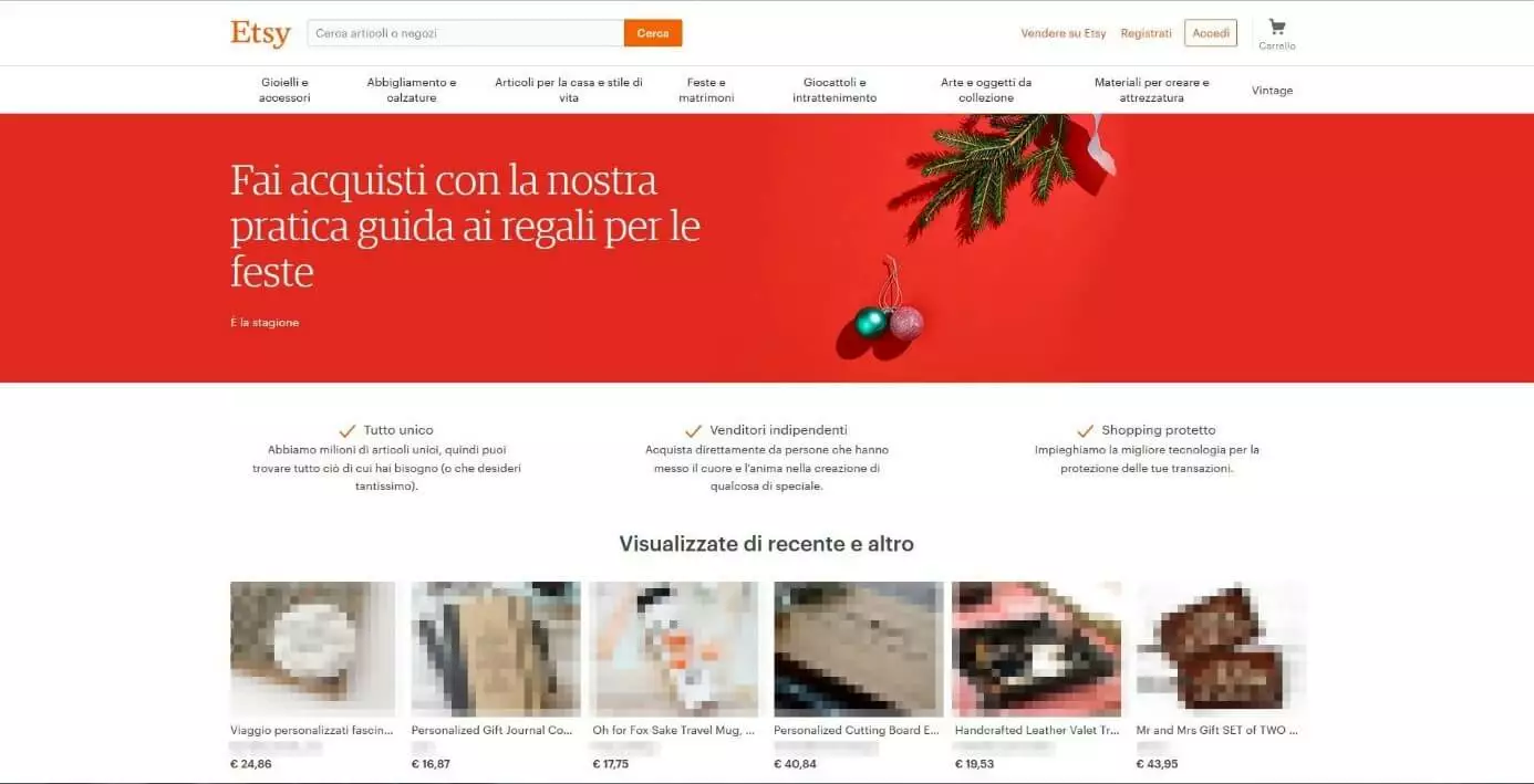 Homepage di Etsy.com