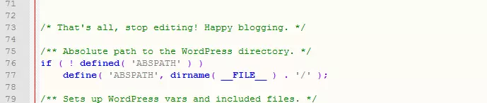 Ultime righe del codice nel file wp-config.php di WordPress