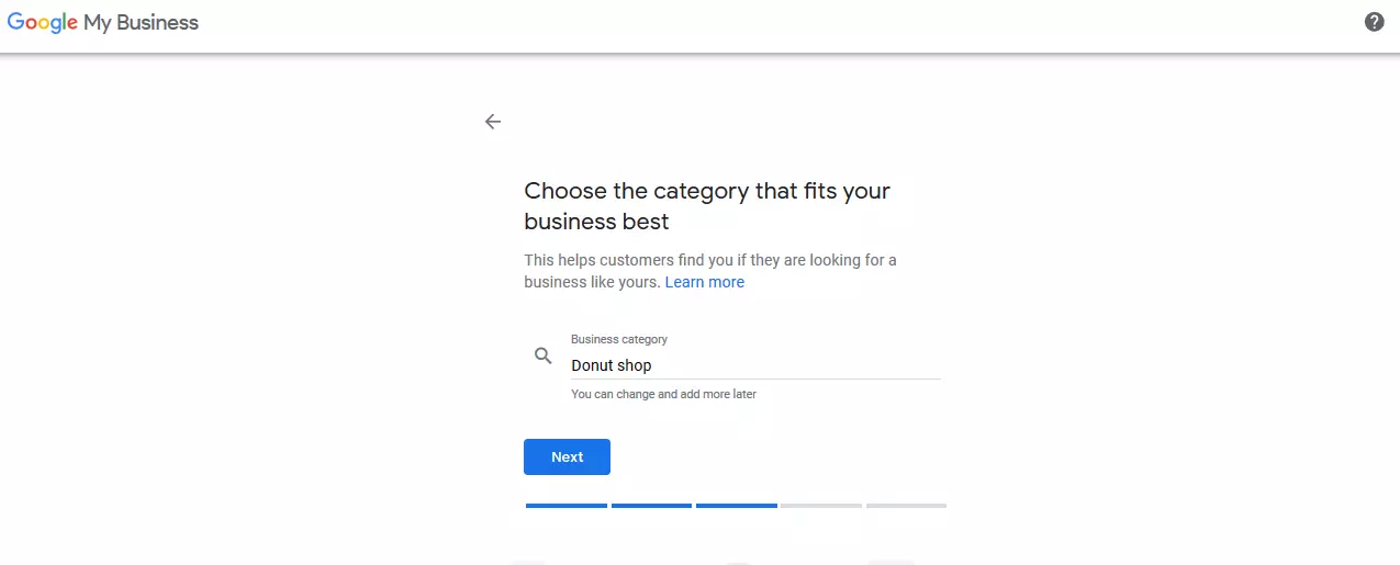 Google My Business: selezione della categoria dell’attività