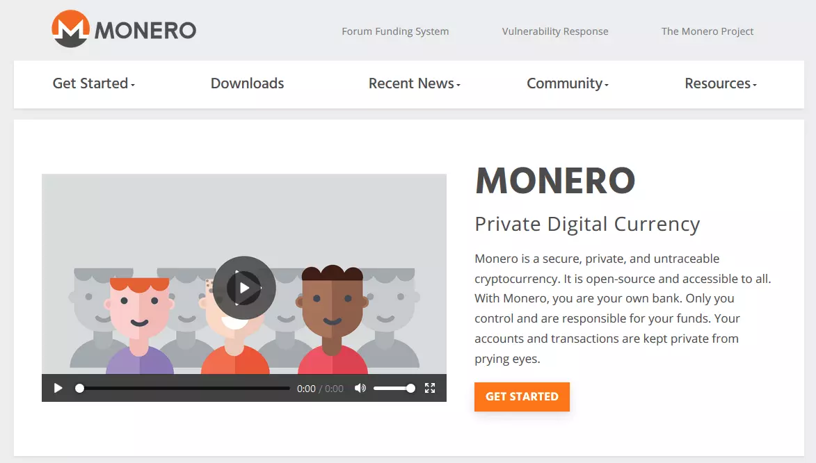 Screenshot del sito di Monero