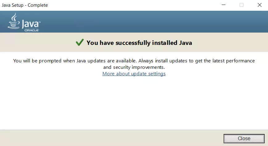 Lo strumento per configurare Java avvisa gli utenti quando l’installazione è andata a buon fine