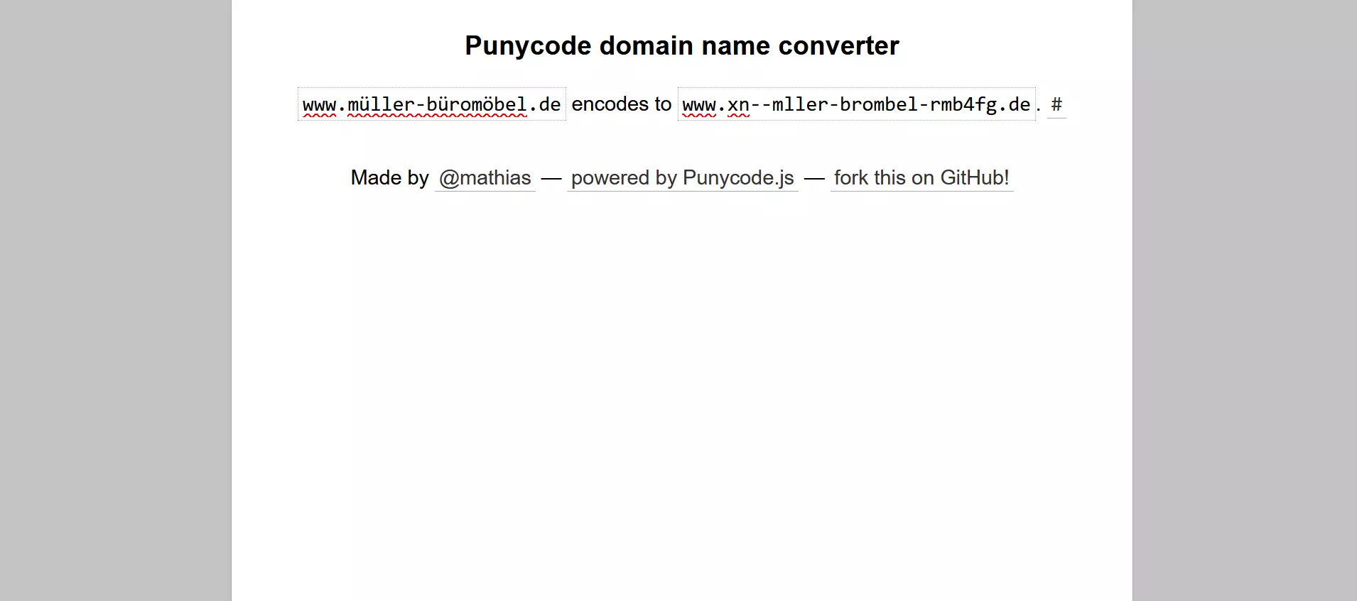 Il convertitore Punycode di Mathias Bynens basato su Punycode.js