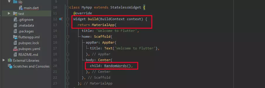 Tutorial Flutter: messa a punto del codice nell'app di esempio