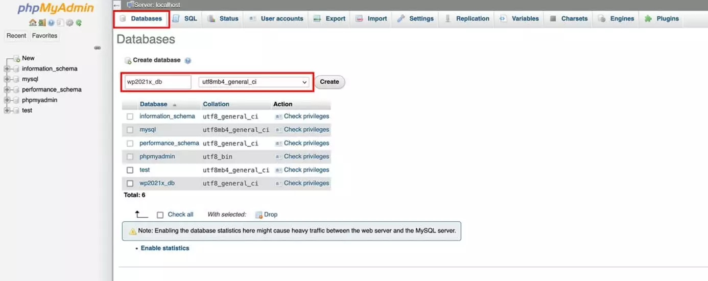 Interfaccia phpMyAdmin