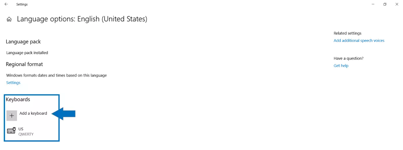 Opzioni Lingue in Windows 10: Aggiungi Tastiera