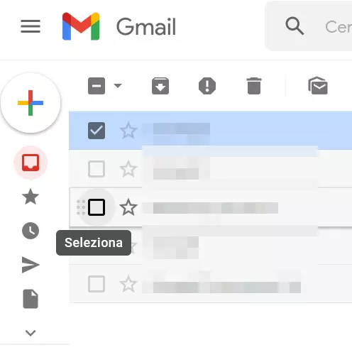 Caselle di controllo della posta in arrivo di Gmail accanto ai messaggi