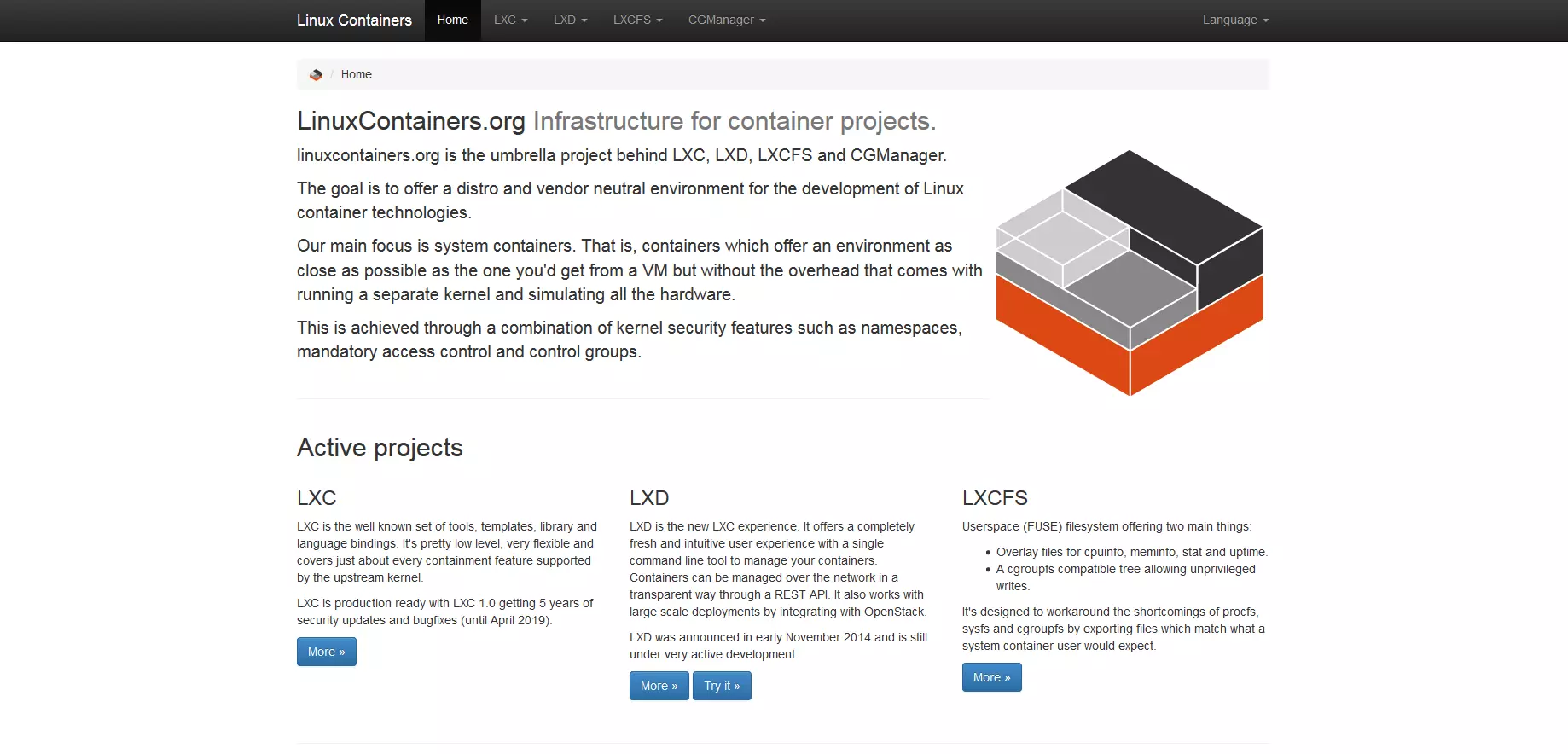 Pagina iniziale del progetto intersettoriale LinuxContainers.org