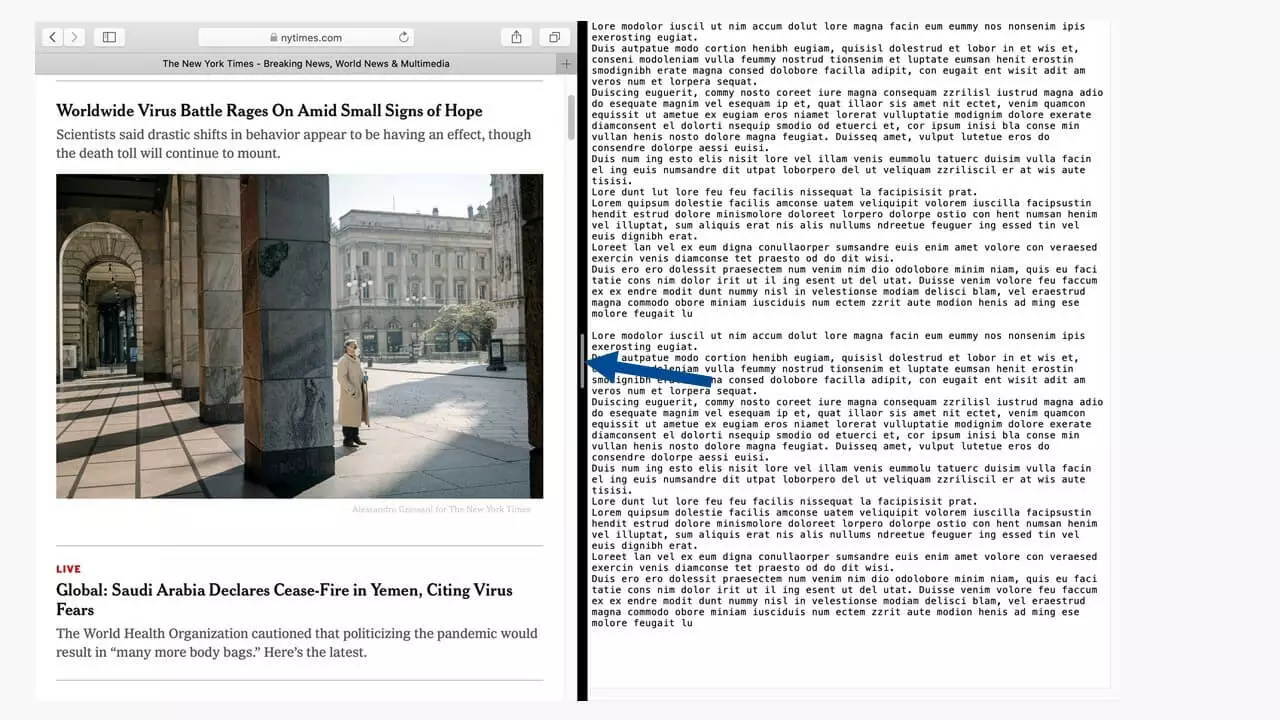 Due applicazioni aperte contemporaneamente sullo split screen del Mac