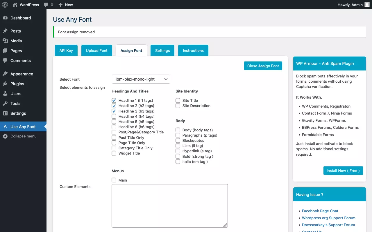 Assegnare un font a elementi HTML col plugin “Use Any Font”