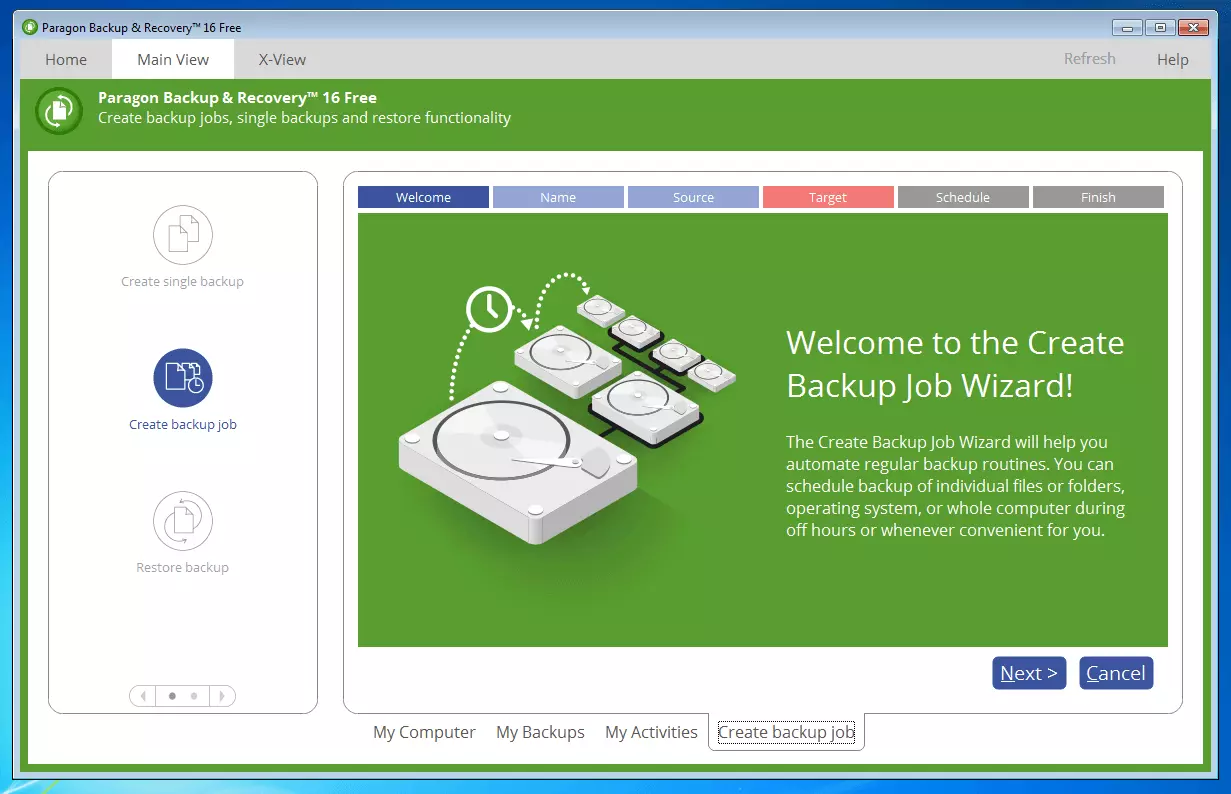 Paragon Backup & Recovery 16 Free: procedura guidata per la creazione di backup job