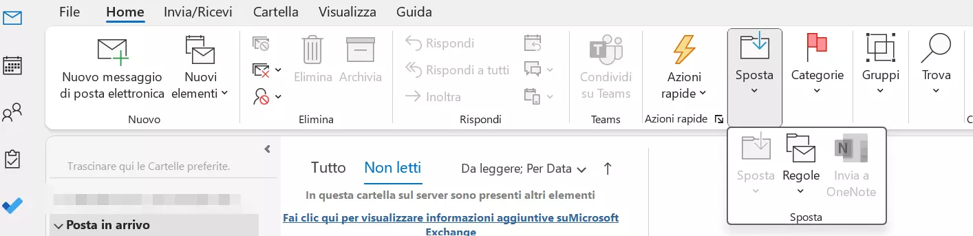 Barra dei menu di Outlook 365 su Windows