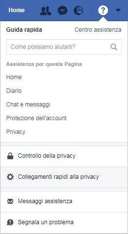 Screenshot schermata del menu a tendina guida rapida