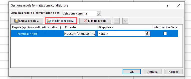 Excel: modificare la formattazione condizionale