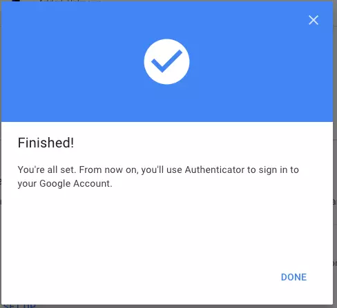 Fine della configurazione dell’applicazione Google Authenticator