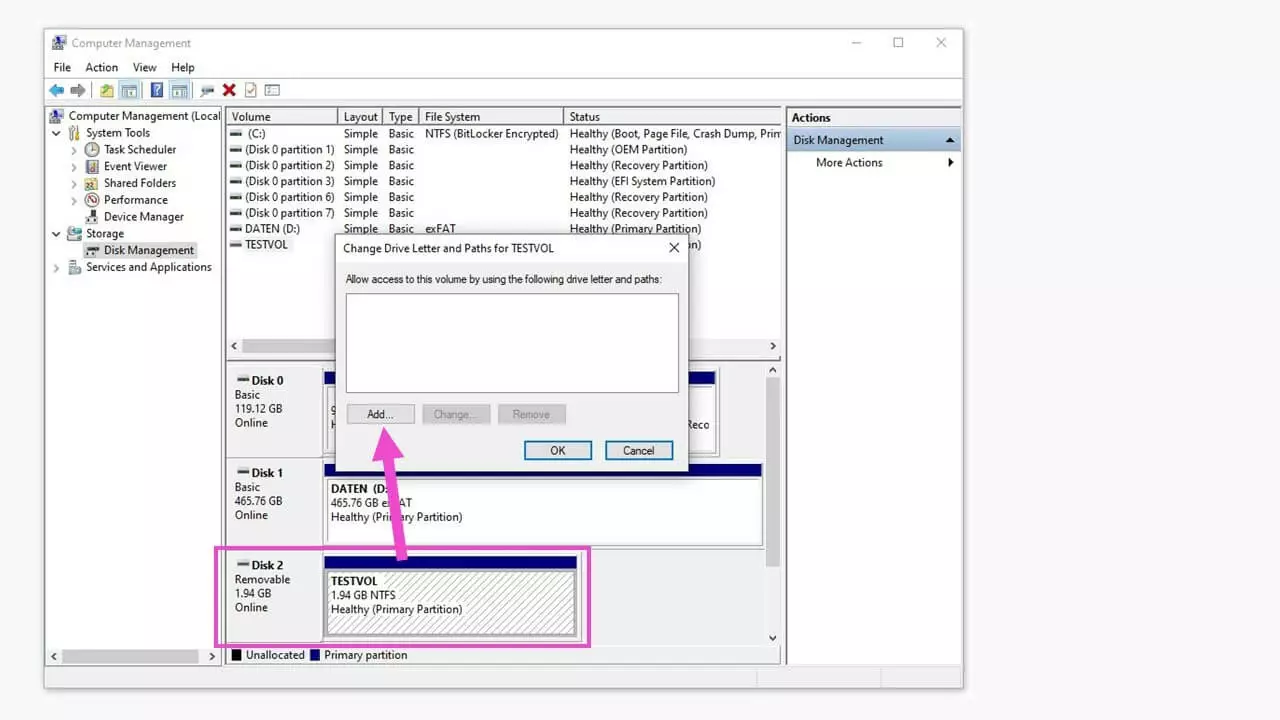 Assegnare una lettera di unità in Gestione disco di Windows 