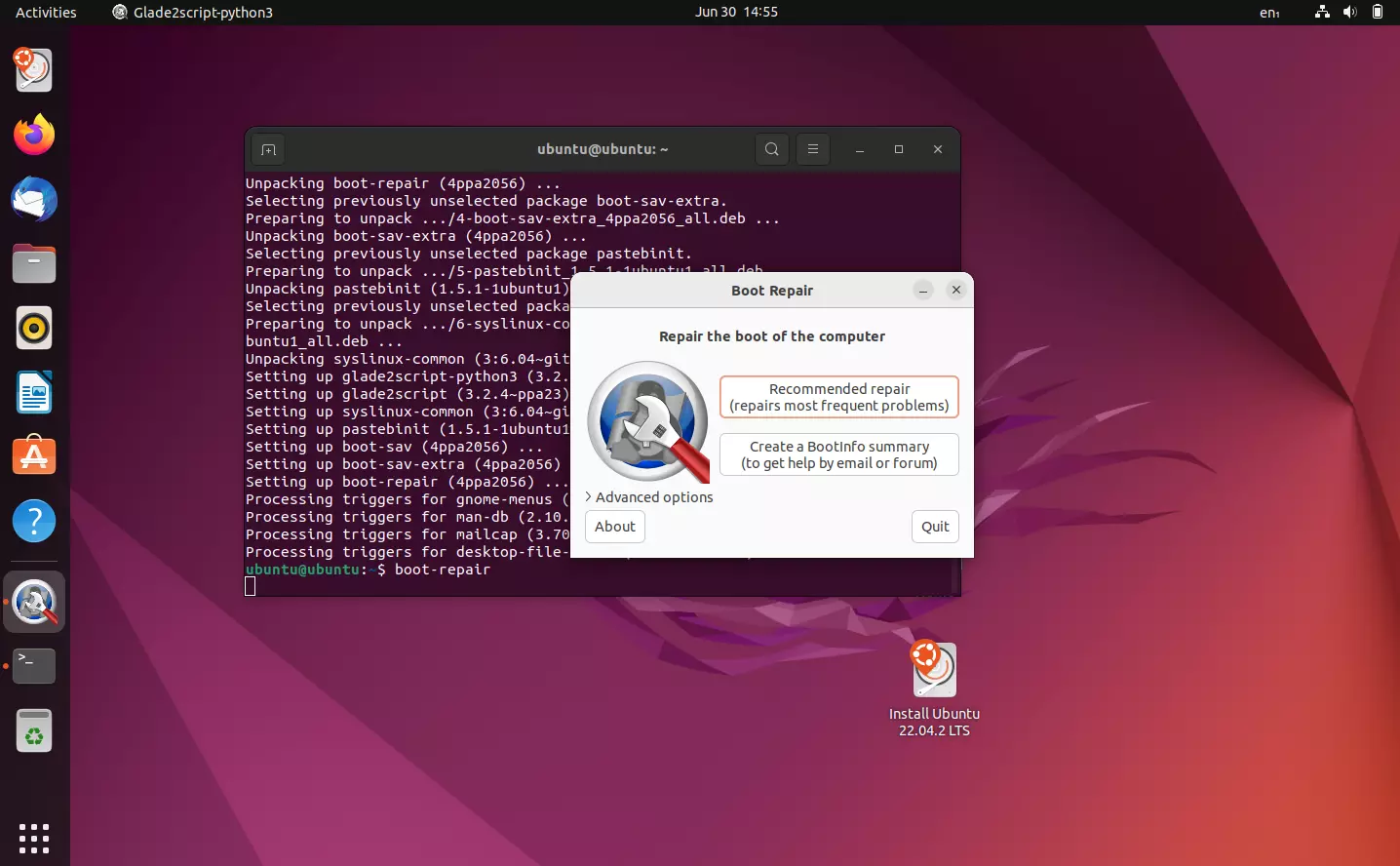 Interfaccia utente per la riparazione dell’avvio di Ubuntu