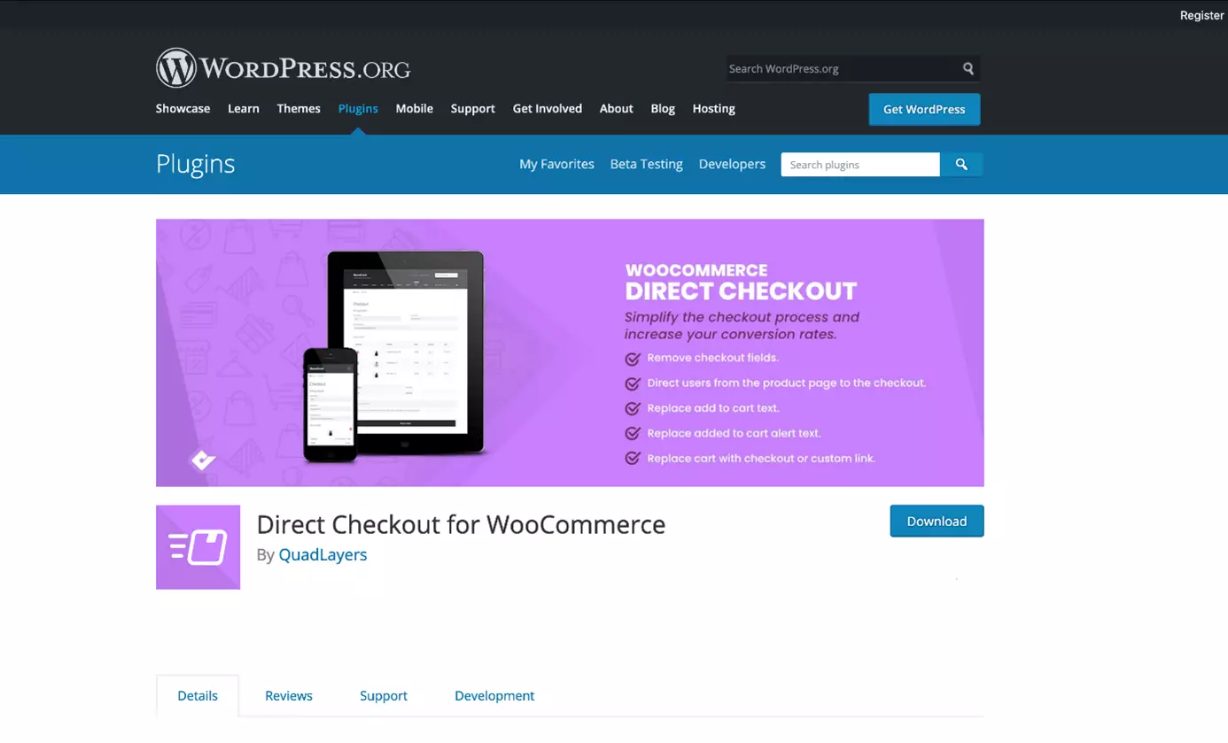 Plugin per WooCommerce Direct Checkout su WordPress.org