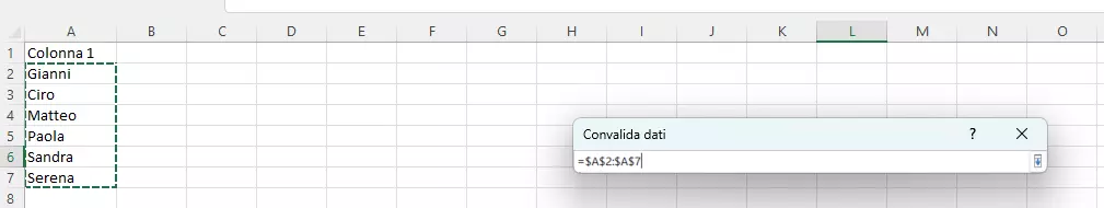 Funzione di selezione per l’inserimento di informazioni nell’elenco a discesa