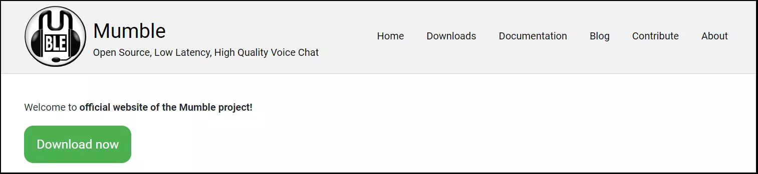 La pagina iniziale di Mumble con l’opzione di download