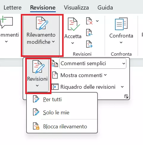 Word: attivazione della modalità “Revisione”