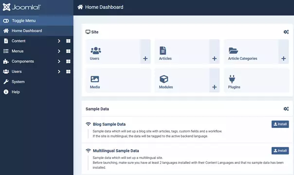 Dashboard del back end di Joomla (4.1.2)