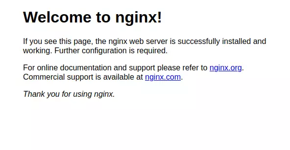 Messaggio di benvenuto del server web Nginx nel browser