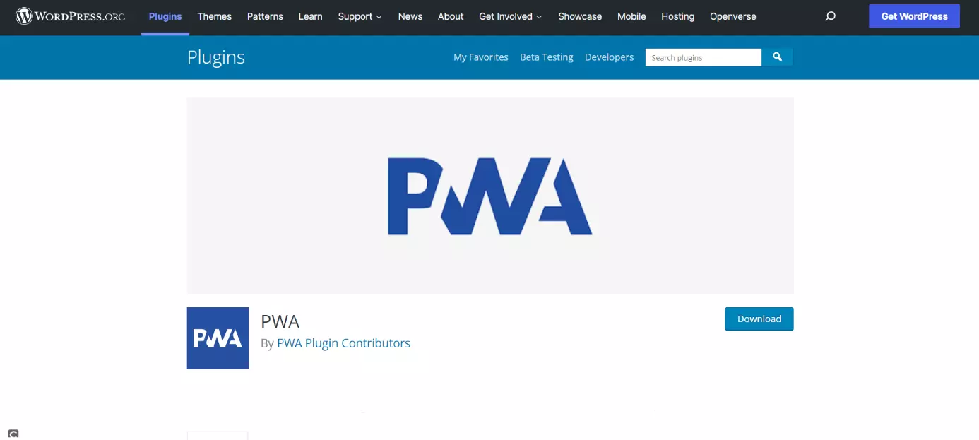 Pagina web del plugin PWA