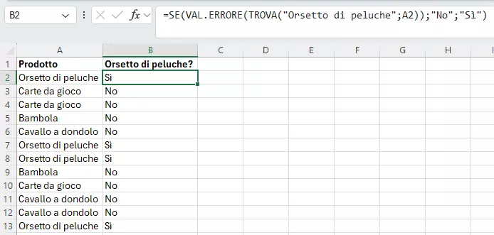 La funzione TROVA di Excel combinata con altre formule