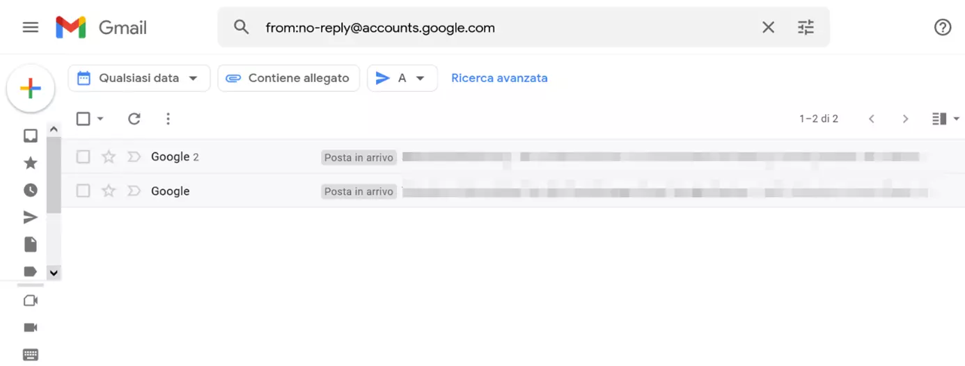 Ricerca in Gmail utilizzando gli operatori di ricerca: risultati