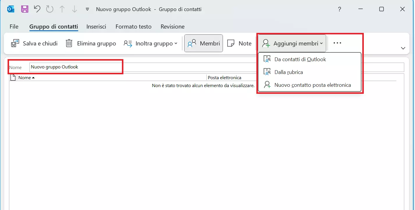 Gruppo di contatti di Outlook: aggiungi membri