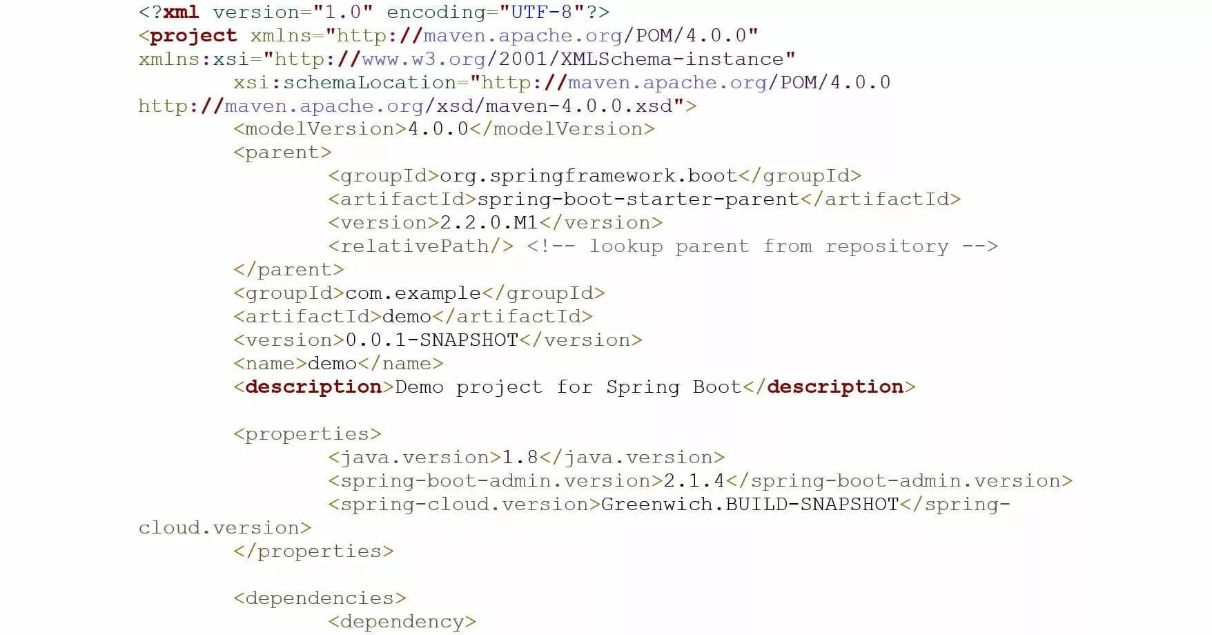 Parte del file di configurazione Maven pom.xml