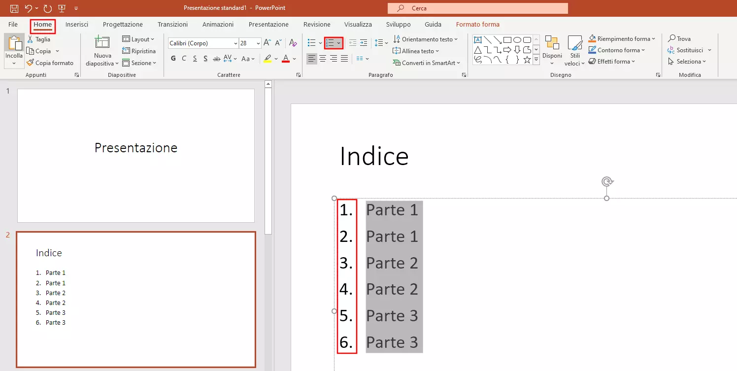 PowerPoint: numerare l’indice