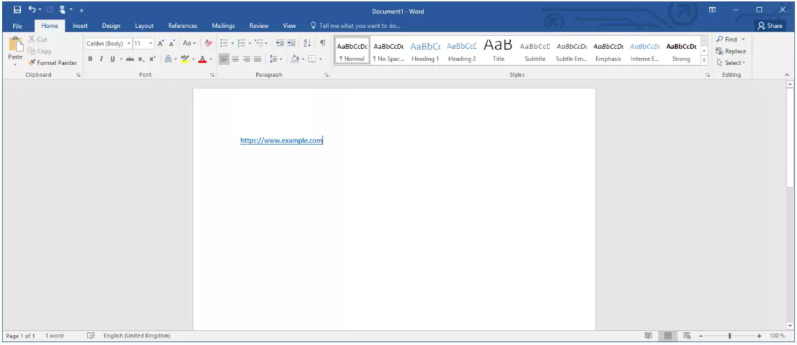 Microsoft Word: un collegamento ipertestuale in formato standard