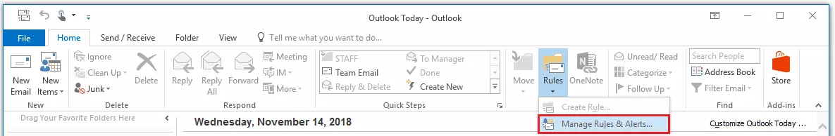 Menu di Outlook: Home