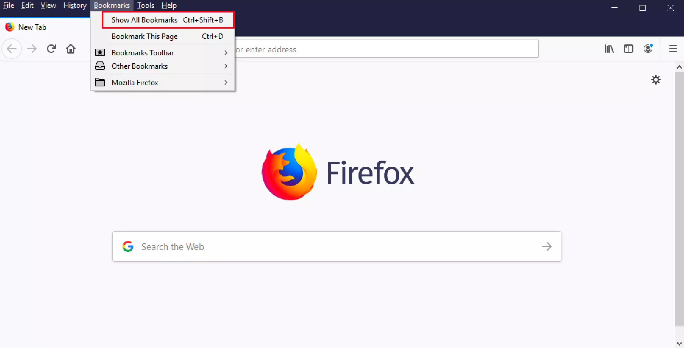 Opzione di Firefox “Visualizza tutti i segnalibri”