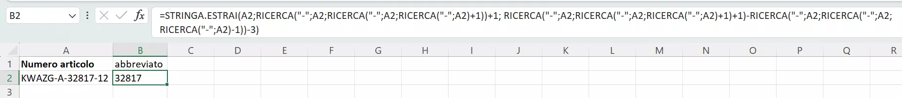 RICERCA di Excel: accorciare i codici degli articoli