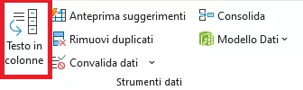 Opzione del menu di Excel “Testo in colonne”