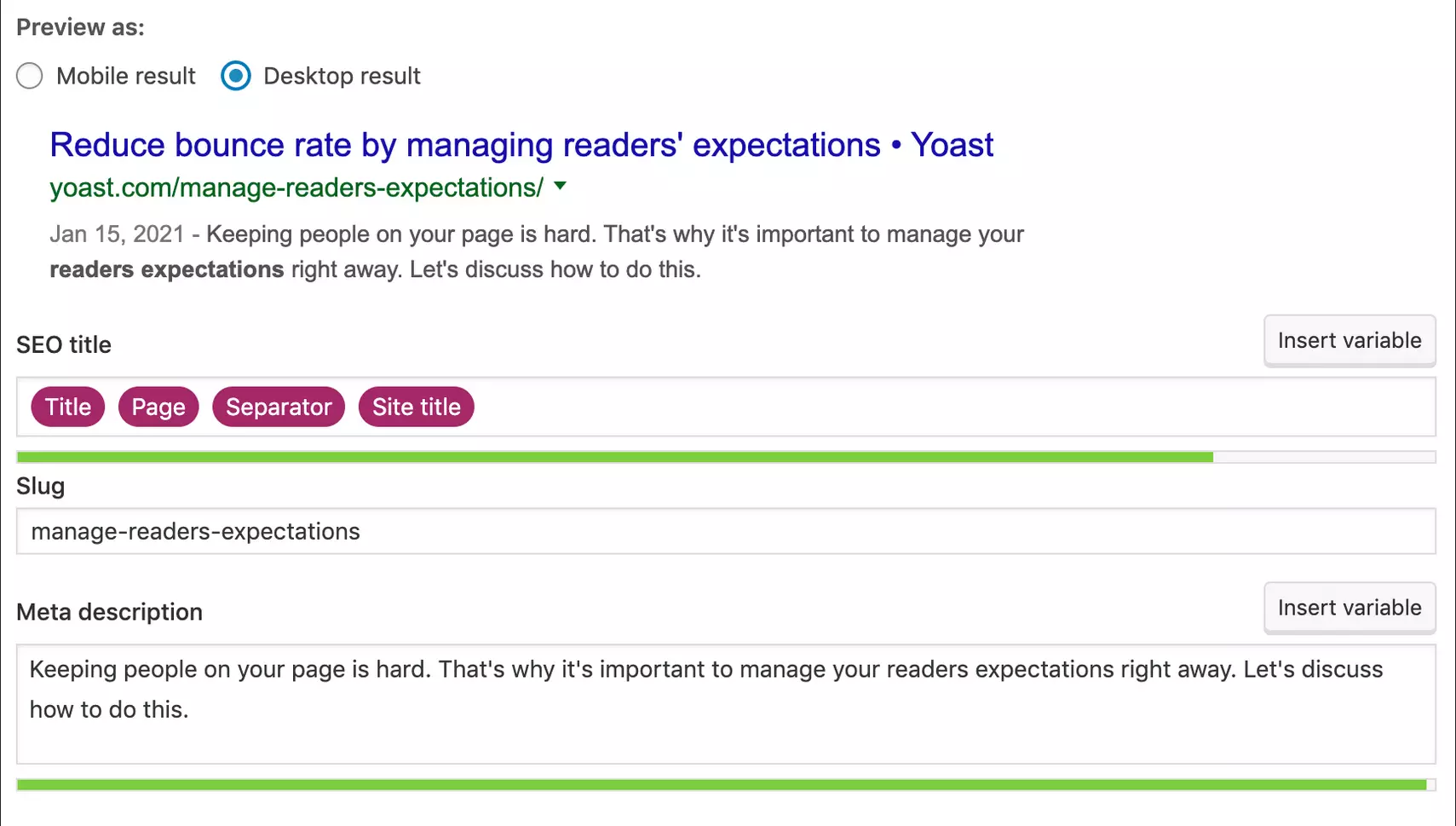 Esempio di una meta description con Yoast SEO