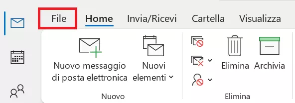 Barra dei menu Outlook: scheda File