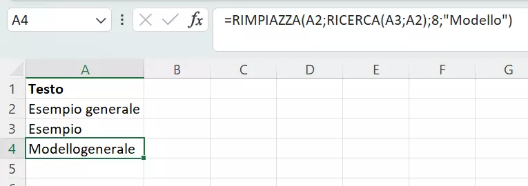 Modificare sequenze testuali specifiche in determinate posizioni con RICERCA di Excel