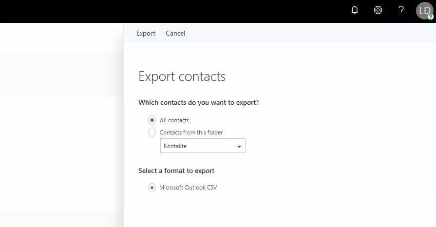 Esportare i contatti con Outlook Web