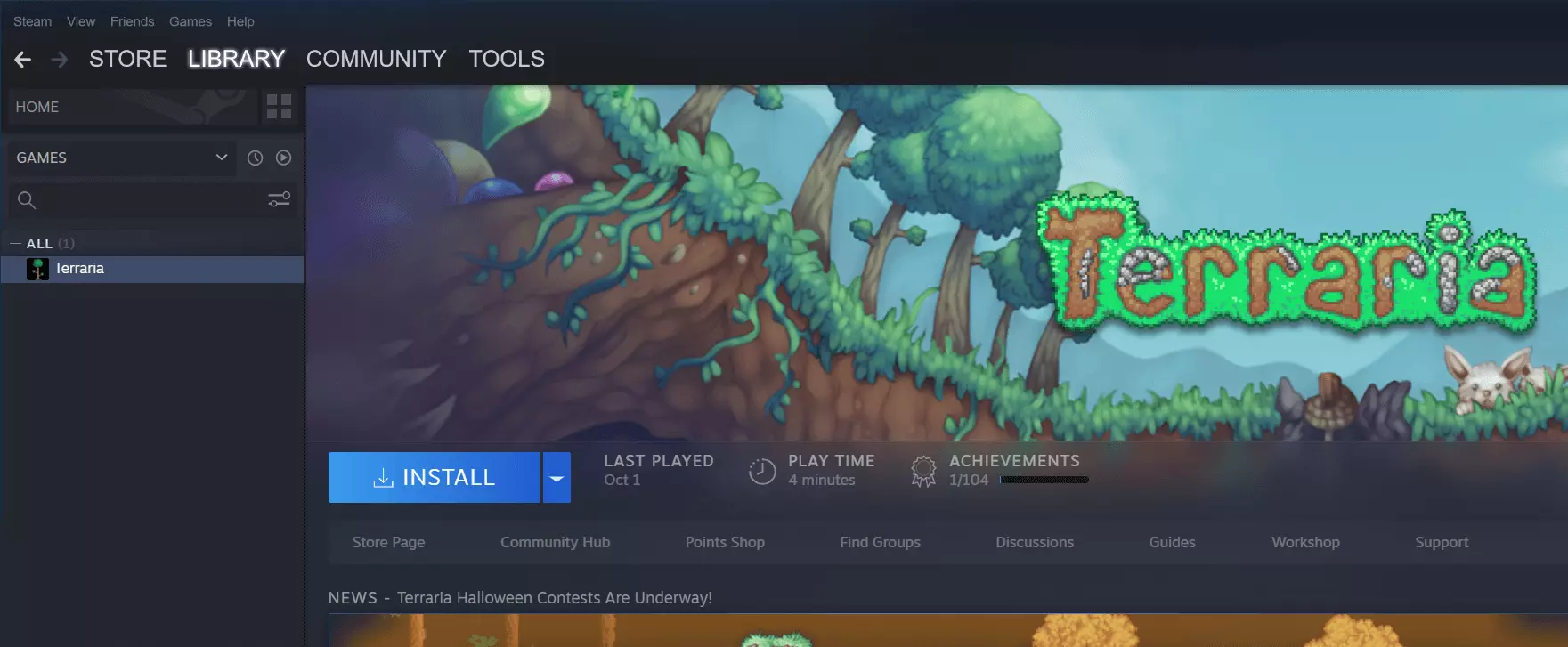 Terraria nella libreria di Steam