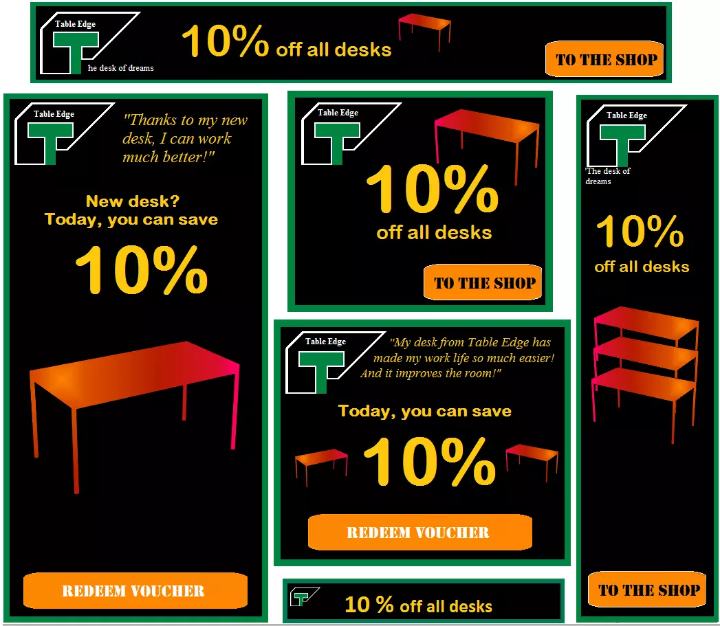 Una scrivania come elemento visivo nei banner pubblicitari di varie dimensioni