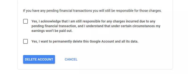 Lista di file e contenuti che verranno cancellati contestualmente alla chiusura dell’account di Google