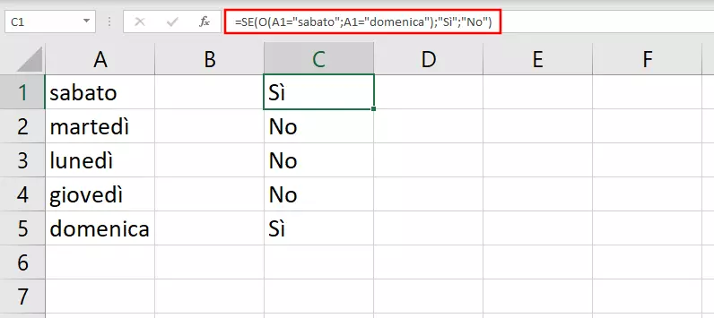 Funzione O di Excel con valori di uscita autodefiniti