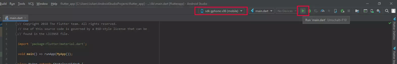 Interfaccia per selezionare un dispositivo di prova virtuale con Android Studio